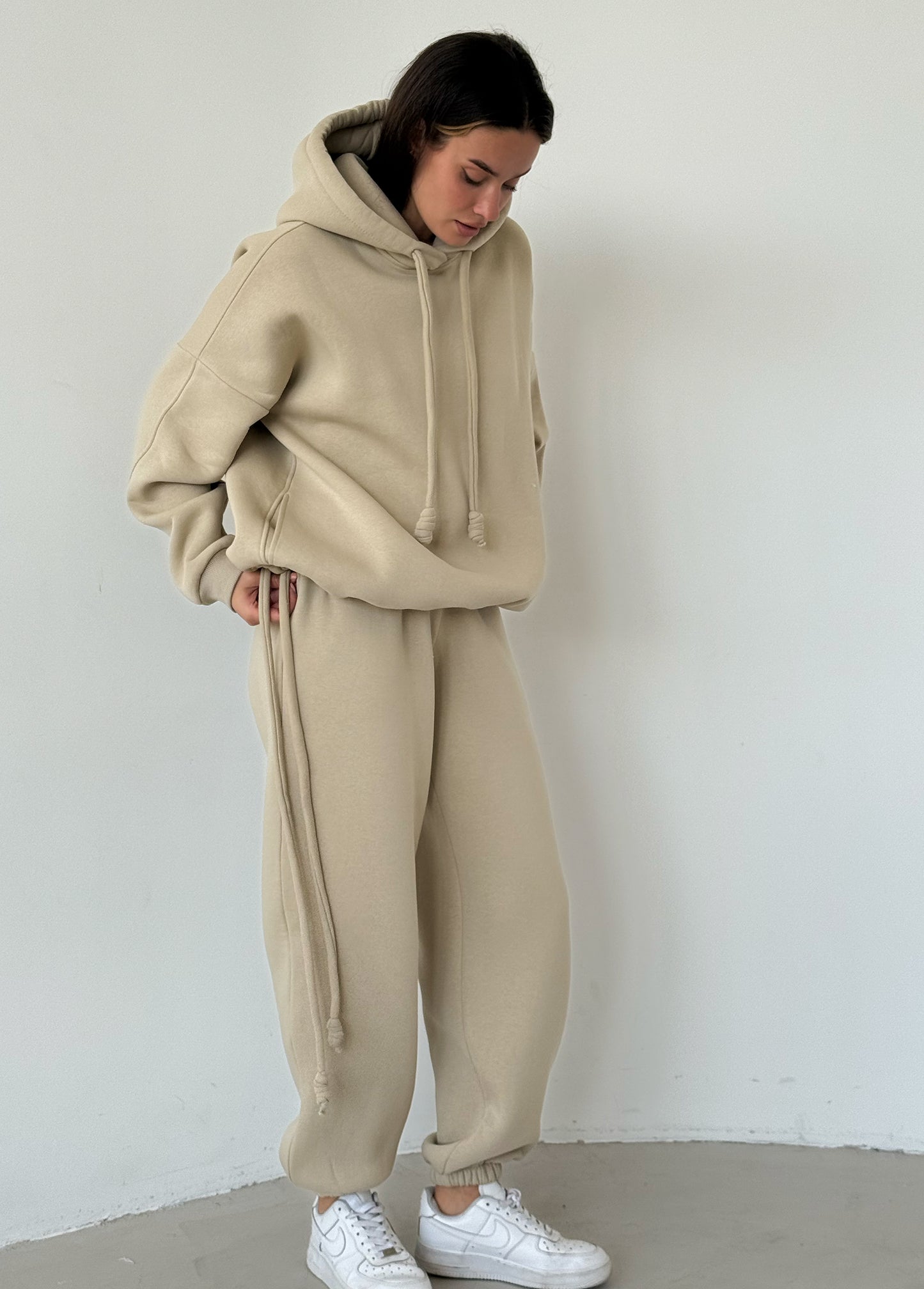 Light beige basic fleece hoodie