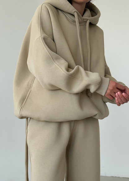 Light beige basic fleece hoodie