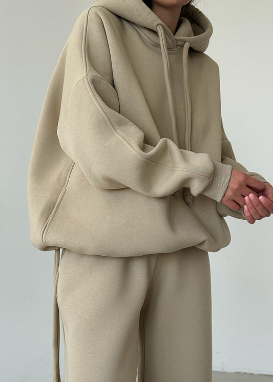 Light beige basic fleece hoodie