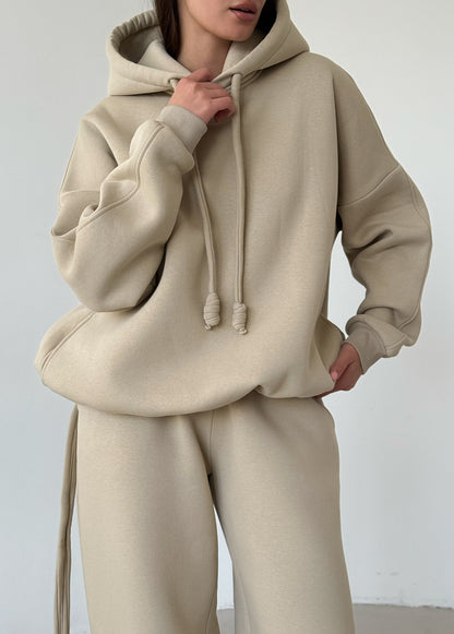 Light beige basic fleece hoodie