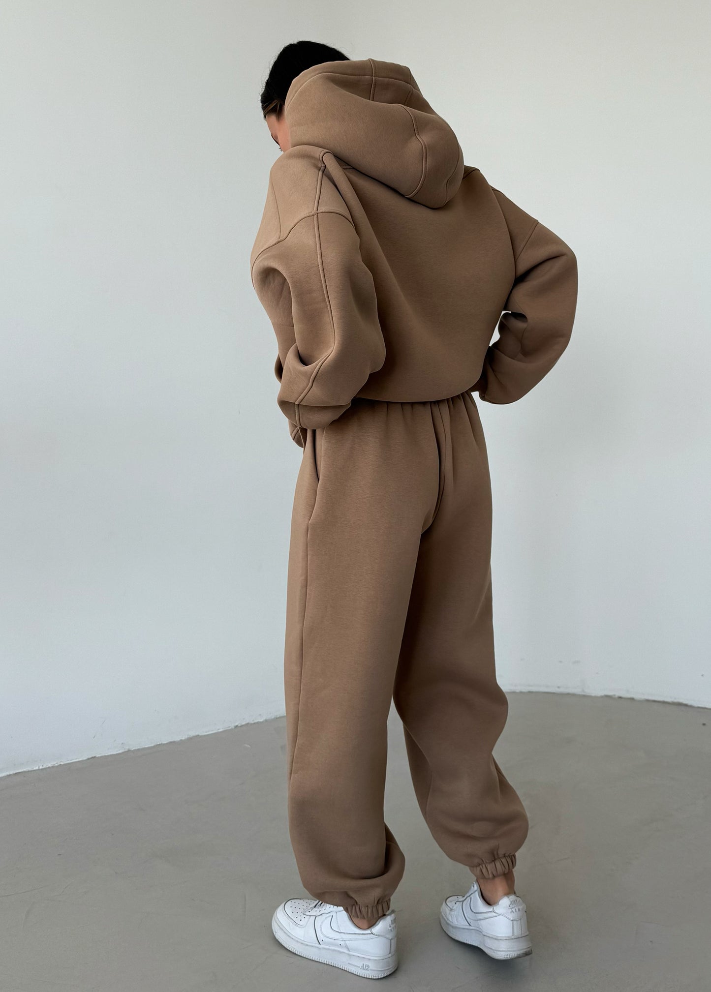 Cappucсino fleece hoodie with pocket