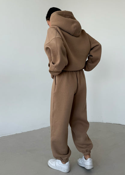 Cappucсino fleece hoodie with pocket