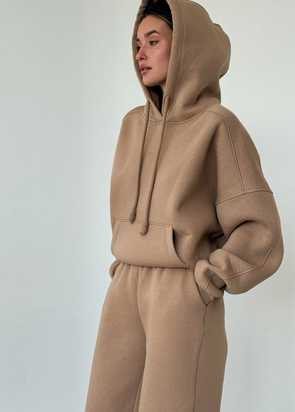 Cappucсino fleece hoodie with pocket