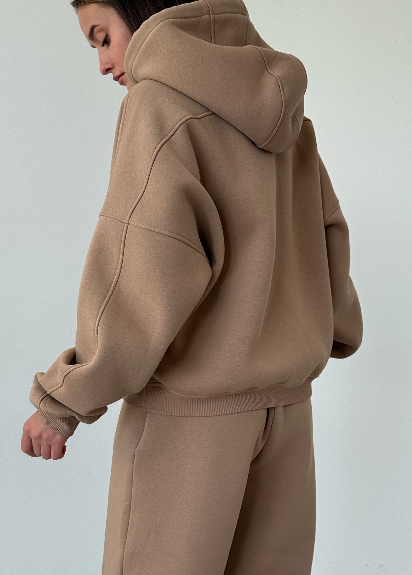 Cappucсino fleece hoodie with pocket