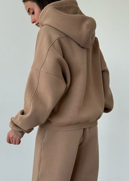 Cappucсino fleece hoodie with pocket