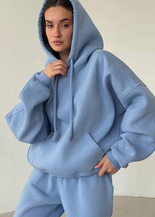 Blue fleece hoodie with pocket