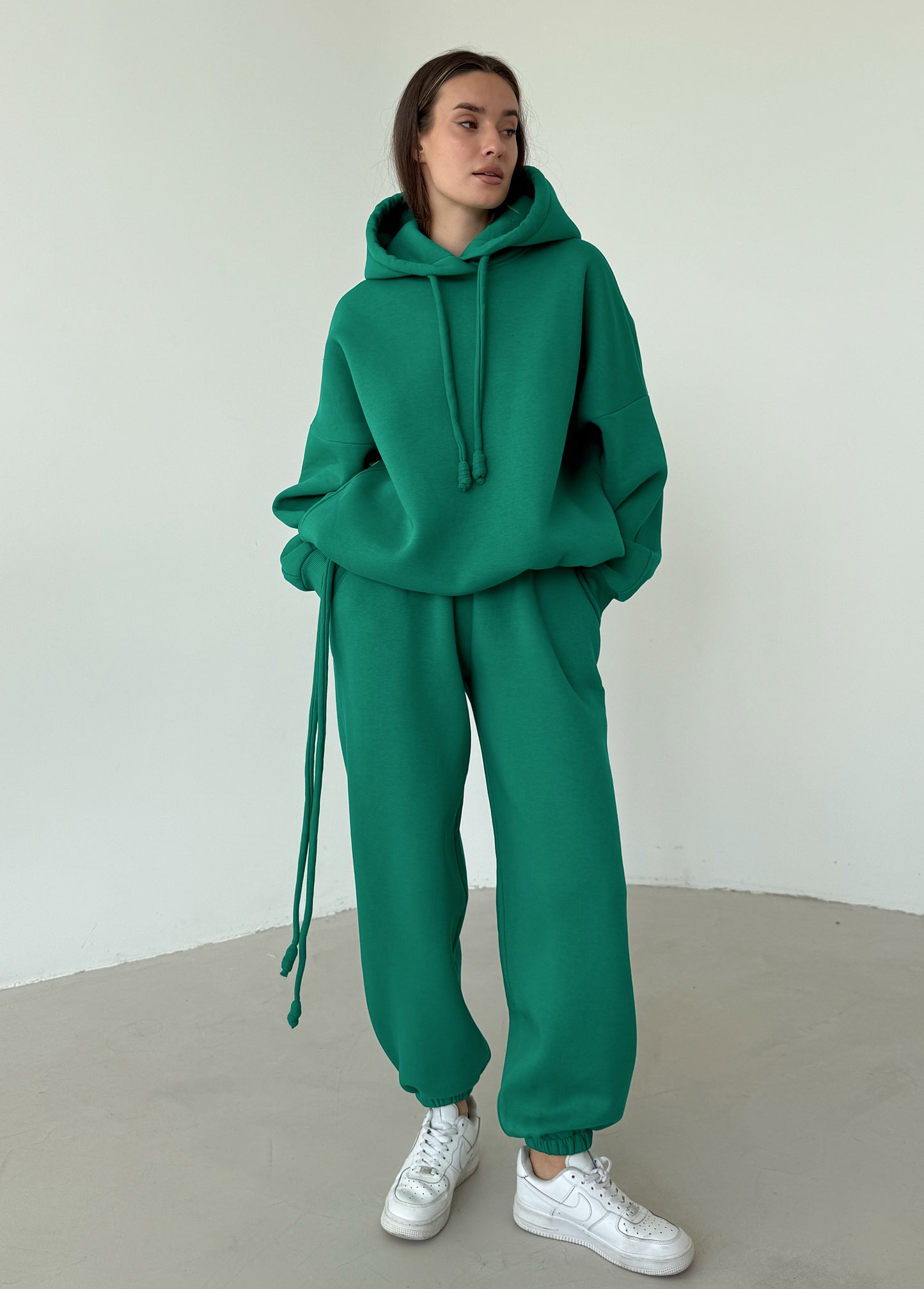 Green basic fleece hoodie
