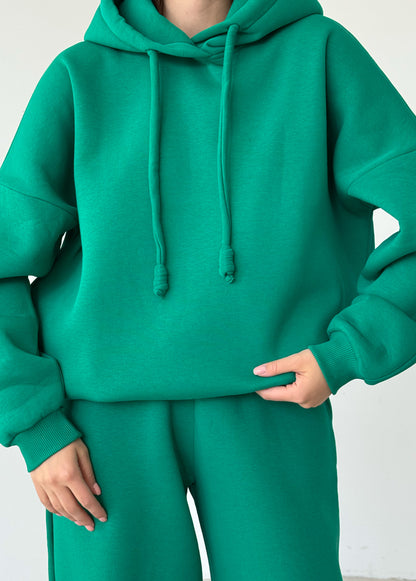 Green basic fleece hoodie