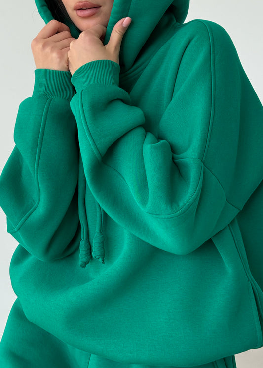 Green basic fleece hoodie