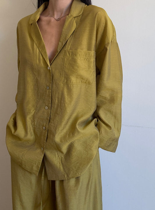 Golden lime silk-blend suit