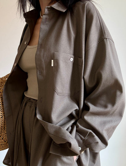 Chocolate linen-viscose shirt