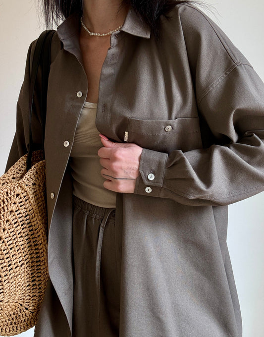 Chocolate linen-viscose shirt