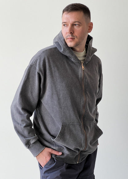 Grey garment-dyed hoodie