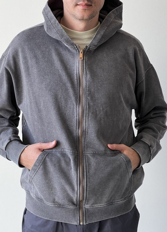 Grey garment-dyed hoodie