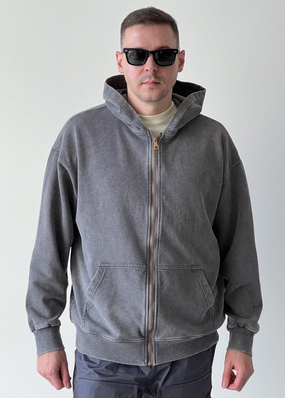 Grey garment-dyed hoodie