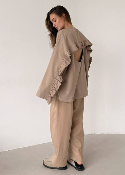 Сocoa open-back ruffle long sleeve