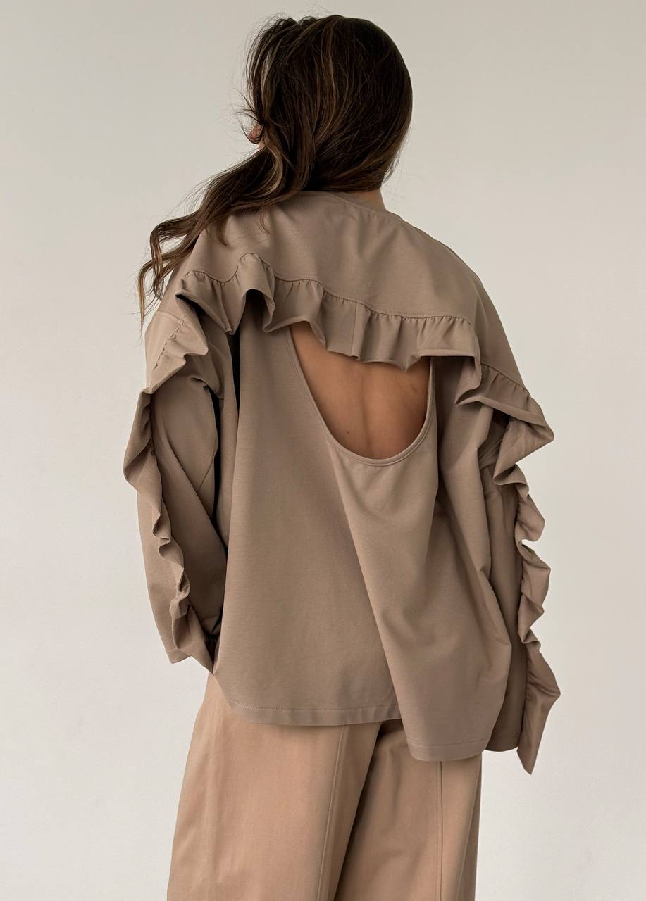 Сocoa open-back ruffle long sleeve