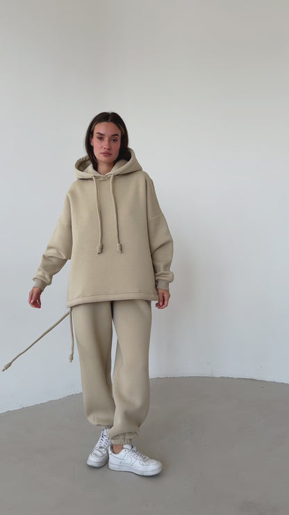 Light beige basic fleece hoodie