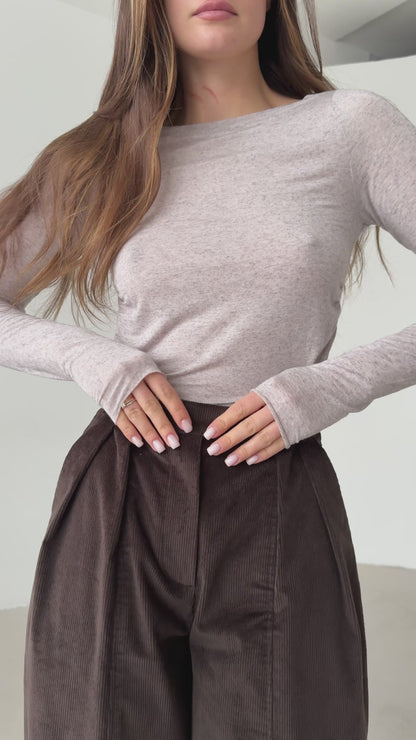 Chocolate corduroy baggy trousers with fly