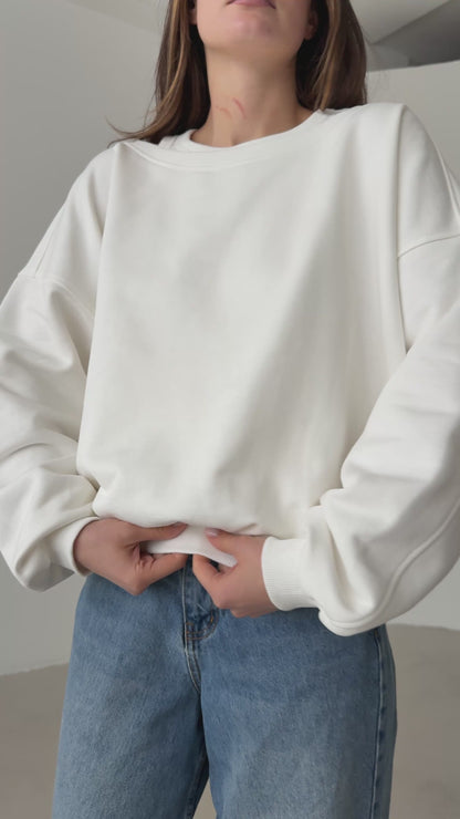 White cotton sweatshirt with layered T-shirt
